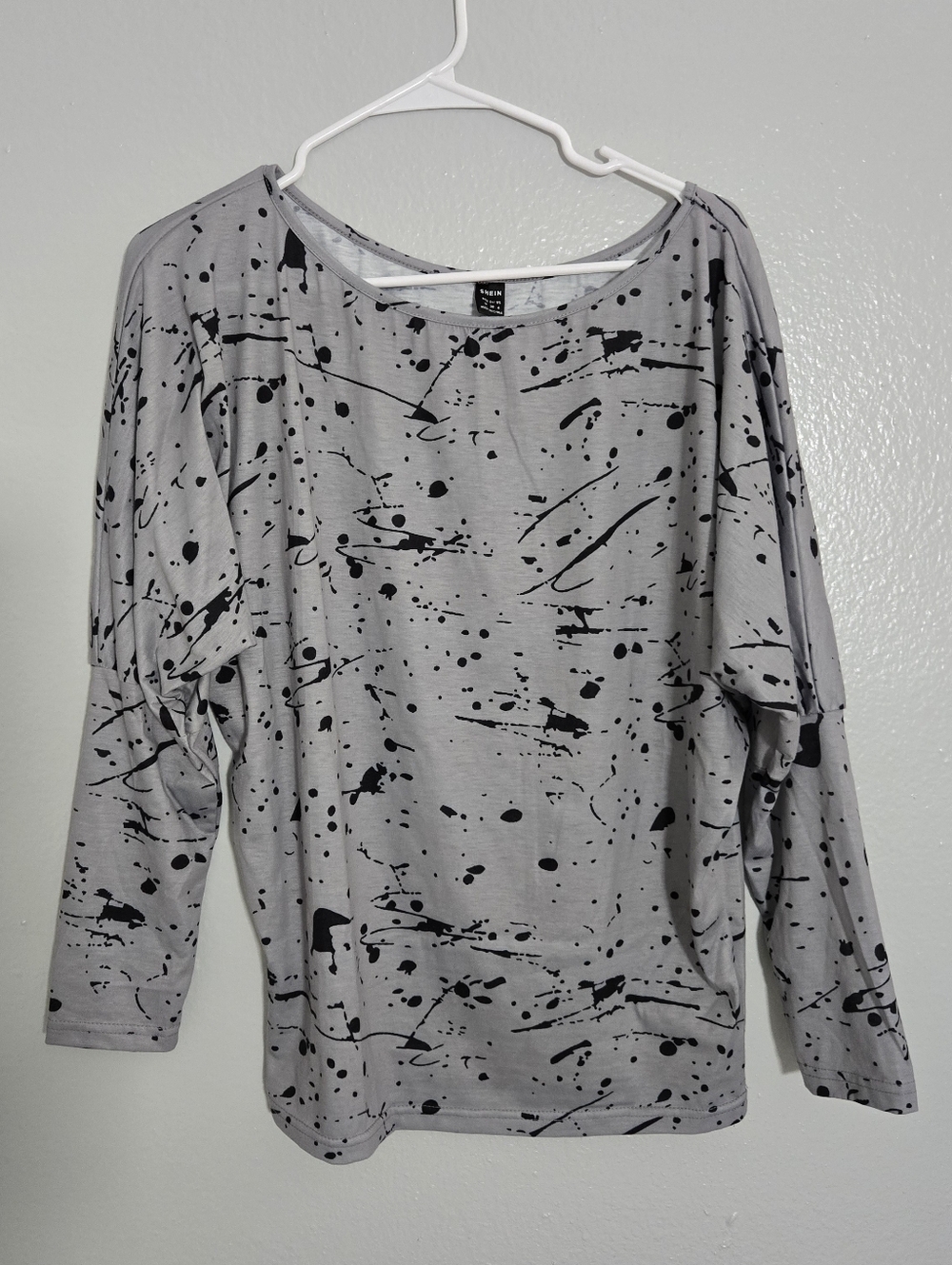 Grey Splatter Print Long Sleeve Top